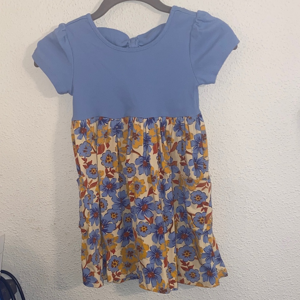 Flapdoodles Blue and Yellow Floral Kids Dress